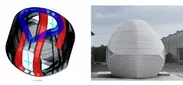 左：株式会社KAPによるSphereの耐震構造設計図　右：日本初の3Dプリンター住宅Sphere