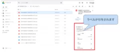 一定の条件下で Google ドライブ にファイルを保存すると自動で日付や金額などのラベルが付与され、「可視性の確保」を実現します。