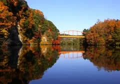 亀山湖は県下最大の湖であり、2つの川の合流地点に建設されたダム湖です。