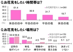 お花見をしたい時間帯は？/お花見をしたい場所は？