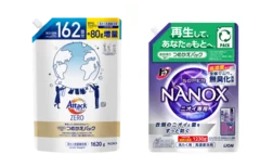 (左)アタックZEROつめかえ用　(右)トップ スーパーNANOX ニオイ専用 つめかえ用超特大