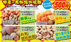 期間中毎日開催！大好評「野菜・果物詰め放題」