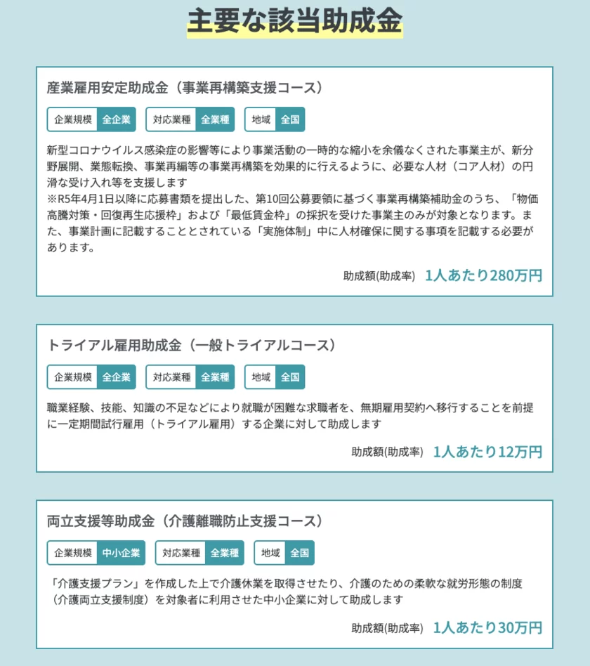 助成金診断サービス「使える助成金診断」診断結果例