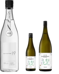 寒菊銘醸『OCEAN99』シリーズ　(左から)『OCEAN99 銀海 -Departure-』、『松尾自慢(720ml・1800ml)』