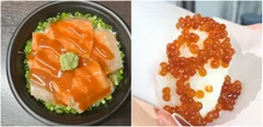 左から「グランプリ丼」と「握りたていくらぶっかけおにぎり」