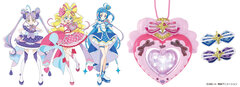 『キミとアイドルプリキュア♪』の主要キャラクター「キュアアイドル(中央)」「キュアウインク(右)」「キュアキュンキュン(左)」／「キミとアイドル変身・アイドルハートブローチスペシャルセット」