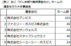 (表1)大手事業者一覧