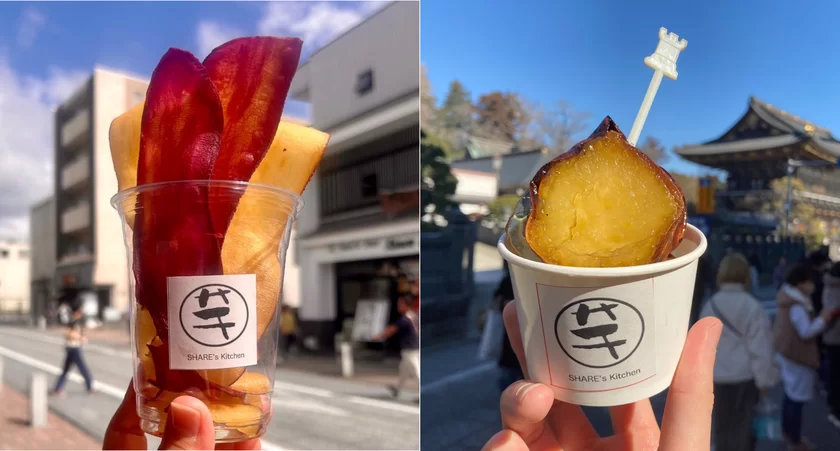 (左から)「焼き芋チップス」、「焼き芋あめ」