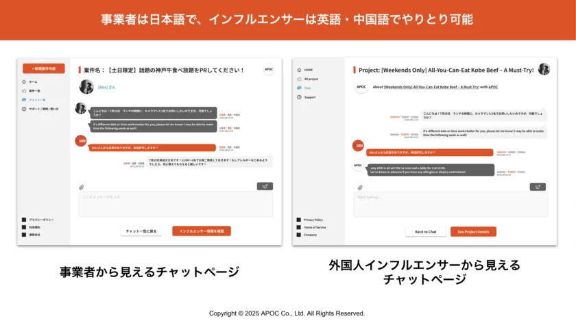 チャットでの自動翻訳機能