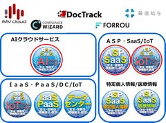 図1　新規認定サービスのロゴと 該当する(赤〇)クラウドサービス安全・信頼性情報開示認定制度認定マーク