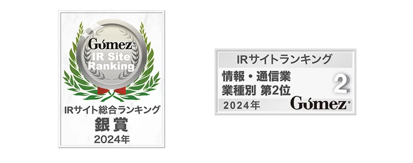 IRサイト総合ランキング 銀賞、情報・通信業 業種別 第2位