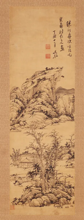 渓亭山色図　楊文そう筆　明・1637年　絖本墨画　京都国立博物館蔵(※貸与予定作品)