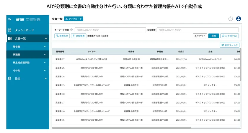 法定文書から専用書類まで、あらゆる種別の文書をAIで簡単に管理可能