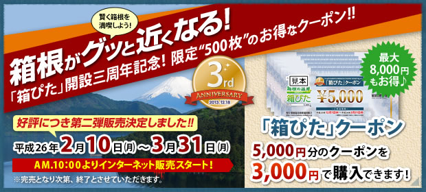 箱根がグッと近くなる！最大8,000円も得する「箱ぴたクーポン」 2013年