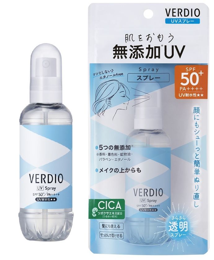 顔や髪に直接シュー!
外出先での塗り直し需要に、エアゾールタイプのUVスプレー
『ベルディオUVスプレー』を新発売