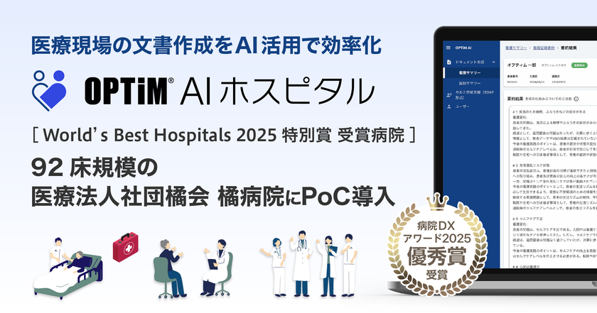 整形外科専門病院初※1、病院向け生成AI搭載サービス
「OPTiM AI ホスピタル」を橘病院がPoC導入