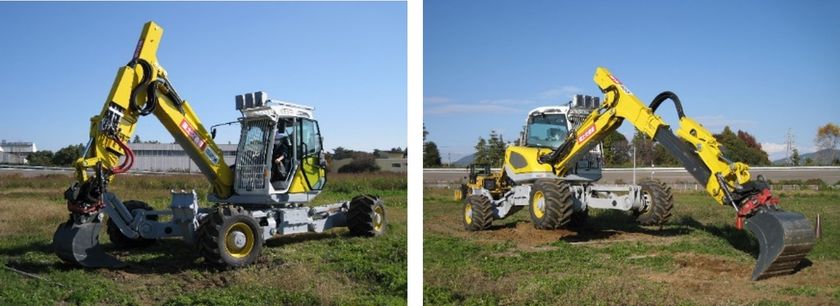 4脚4輪走行式油圧ショベル『スパイダー』実演説明会を開催
~有資格インストラクター操縦によるスパイダー操作実演~