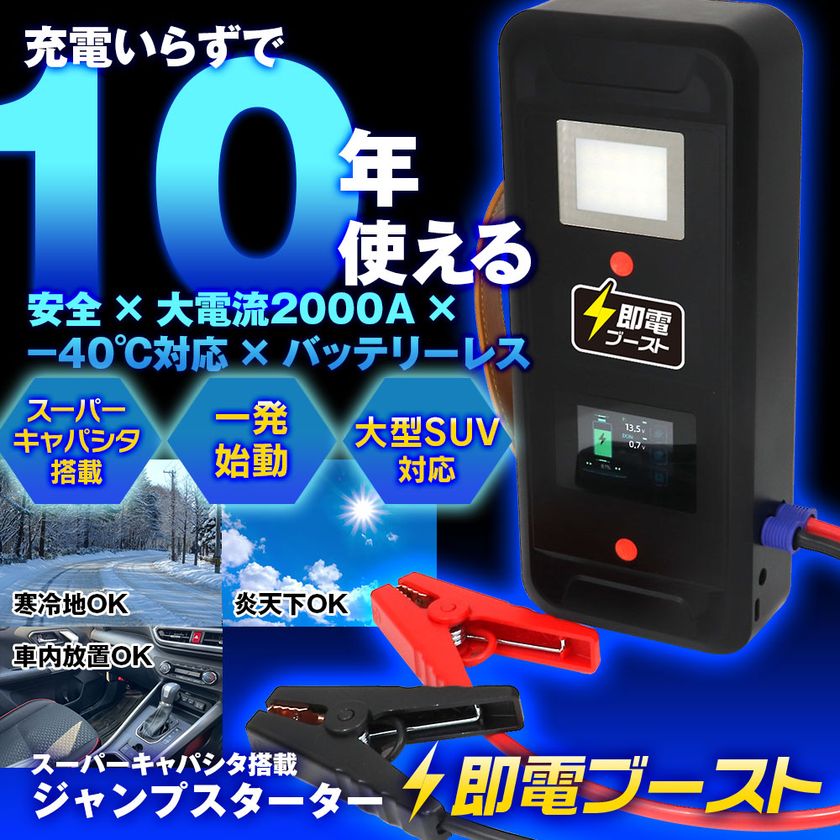 MAXWINからバッテリーレスで“充電不要”の
スーパーキャパシタを搭載した高安全ジャンプスターターが登場!