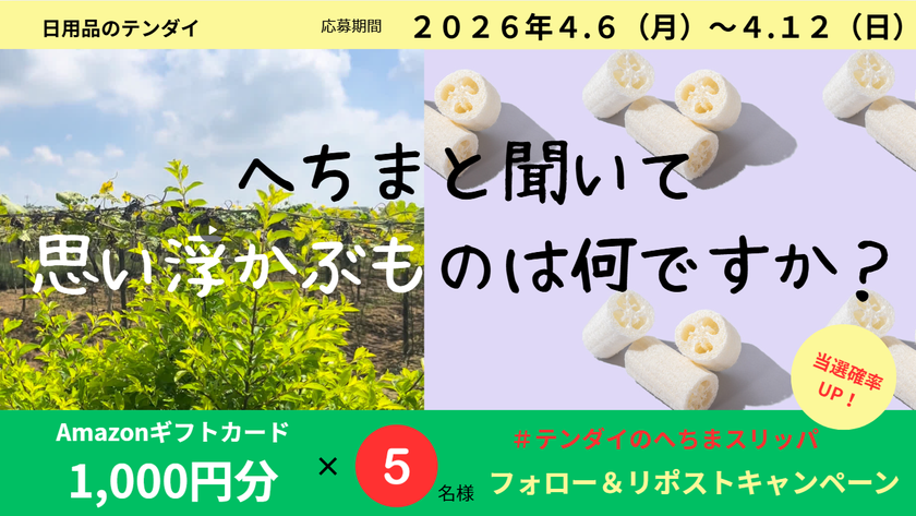 「へちま」認知度調査で驚きの結果!
半数以上が「たわし」と回答、一方で「知らない」層も
株式会社テンダイ、天然素材へちまの新たな価値
「夏向け快適スリッパ」で足元革命を提案