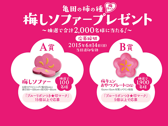 亀田の柿の種 梅しソファープレゼント」キャンペーン～抽選で合計2,000