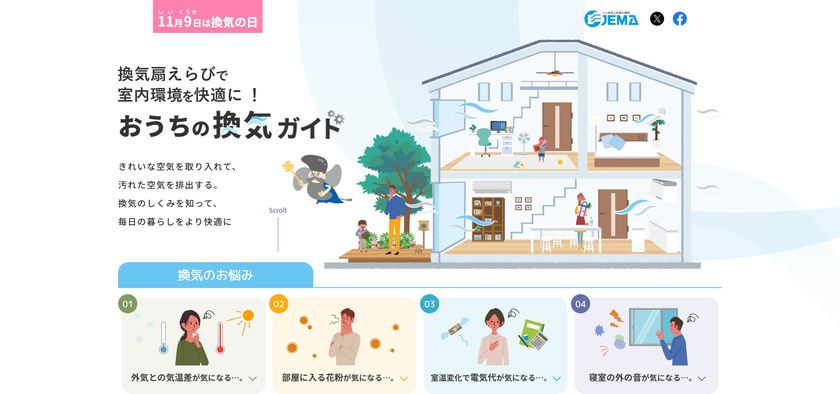 いいくうき(11月9日)「換気の日」に向け
押さえておきたい「換気の基礎知識」から
「おすすめの換気方法」の紹介などの啓発活動を実施!
2027年2月28日(日)までのプレゼントキャンペーンを3回開催