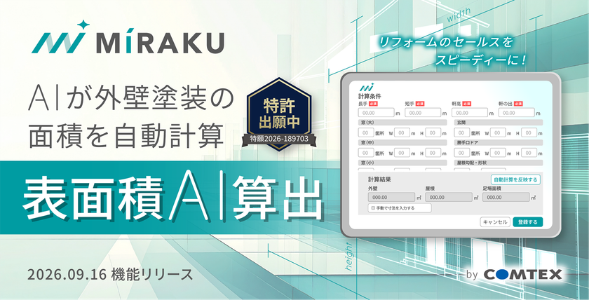 AIが図面から外壁の塗装面積を自動算出
リフォーム営業支援サービス「MiRAKU」に新機能、
9月16日提供開始