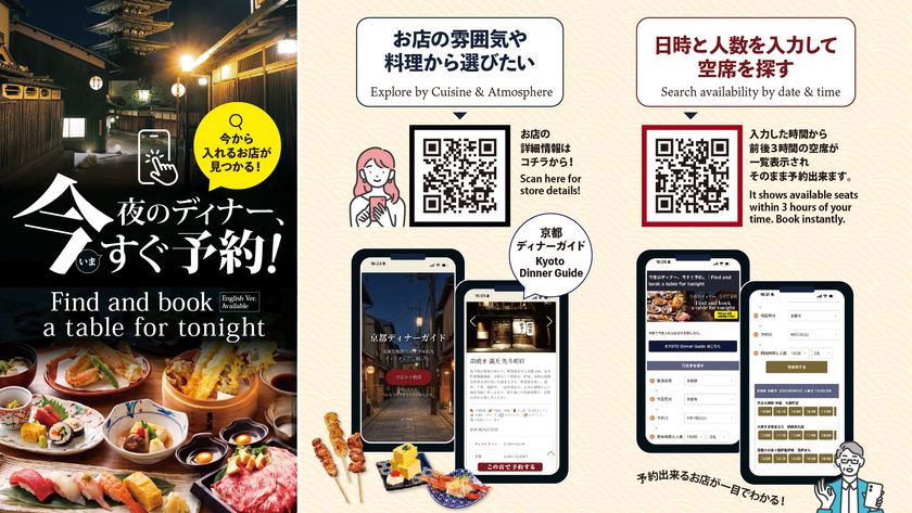 京都の夜の「飲食店難民」解消へ
多言語ディナーガイドとリアルタイム空席検索を同時リリース
