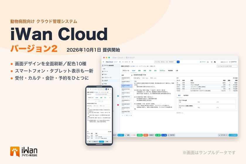 アイワン株式会社、動物病院向けクラウド電子カルテ
「iWan Cloud」を10月1日に全面刷新