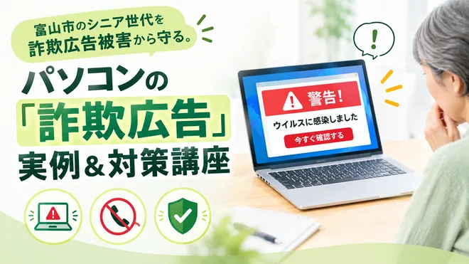 富山市パソコン店が10月25日から「デジタル防犯講座」を
無料で月1回定期開催、シニア層の被害ゼロを目指す