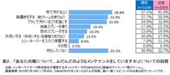 表2：「あなたの靴について、ふだんどのようなメンテナンスをしていますか」についての回答