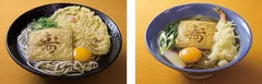 左：(1)「阪急そば」新春そば・うどん　／　右：(2)「阪急そば若菜」新春そば・うどん