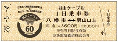 記念乗車券「石清水八幡宮国宝指定記念＆男山ケーブル６０周年記念　男山ケーブル１日乗車券」硬券